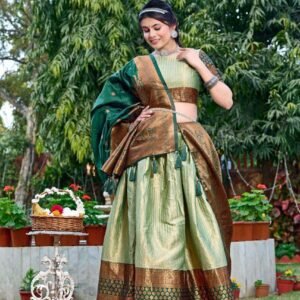 Women's Tussar Silk Patola Print Lehenga Choli Dupatta Set